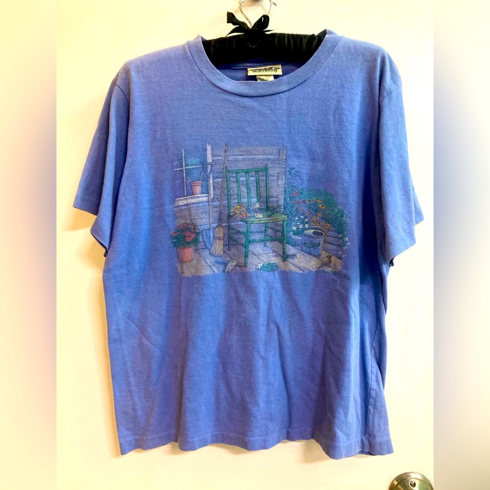 Vintage Northern Reflections Women’s Small Blue Porch Short Sleeve T Shirt. Good